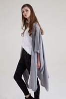 Bayan Gri Dökümlü Uzun Hırka