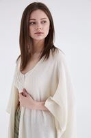 Bayan Krem Dökümlü Uzun Hırka