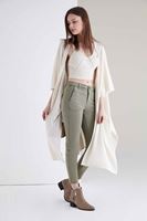 Bayan Krem Dökümlü Uzun Hırka