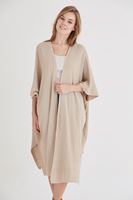 Bayan Krem Dökümlü Uzun Hırka