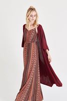 Bayan Kırmızı Dökümlü Uzun Hırka