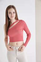 Bayan Pembe Tek Omuzlu Triko