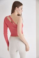 Bayan Pembe Tek Omuzlu Triko