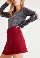 Bayan Bordo Önü Düğmeli Cep Detaylı Etek