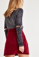 Bayan Bordo Önü Düğmeli Cep Detaylı Etek