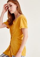 Bayan Sarı Korse Bağcık Detaylı Tişört