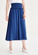 Bayan Mavi Beli Lastikli Uzun Etek