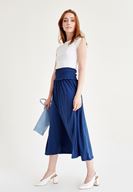Bayan Mavi Beli Lastikli Uzun Etek