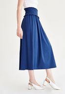 Bayan Mavi Beli Lastikli Uzun Etek