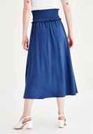 Bayan Mavi Beli Lastikli Uzun Etek