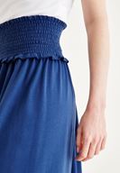 Bayan Mavi Beli Lastikli Uzun Etek