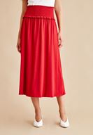 Bayan Kırmızı Beli Lastikli Uzun Etek