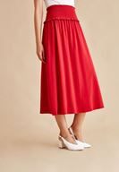 Bayan Kırmızı Beli Lastikli Uzun Etek
