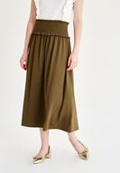 Bayan Yeşil Beli Lastikli Uzun Etek