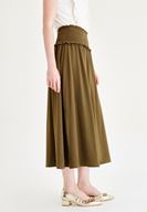 Bayan Yeşil Beli Lastikli Uzun Etek