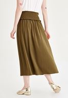 Bayan Yeşil Beli Lastikli Uzun Etek