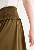 Bayan Yeşil Beli Lastikli Uzun Etek