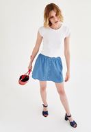 Bayan Mavi Düğme Detaylı Etek