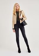 Bayan Siyah Yüksek Bel Dar Paça Eskitme Denim Pantolon