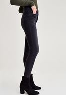 Bayan Siyah Yüksek Bel Dar Paça Eskitme Denim Pantolon