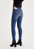 Bayan Lacivert Yüksek Bel Dar Paça Eskitme Denim Pantolon