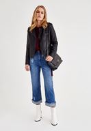 Bayan Mavi Paça Detaylı Denim Pantolon