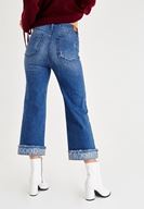 Bayan Mavi Paça Detaylı Denim Pantolon