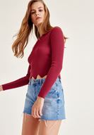 Bayan Bordo Zigzag Kesimli Triko