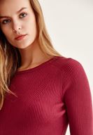 Bayan Bordo Zigzag Kesimli Triko