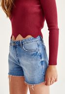 Bayan Bordo Zigzag Kesimli Triko