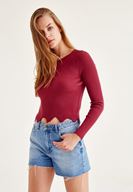 Bayan Bordo Zigzag Kesimli Triko