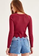 Bayan Bordo Zigzag Kesimli Triko