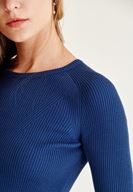 Bayan Mavi Zigzag Kesimli Triko