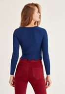 Bayan Mavi Zigzag Kesimli Triko