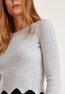 Bayan Gri Zigzag Kesimli Triko