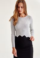 Bayan Gri Zigzag Kesimli Triko