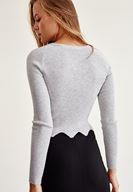 Bayan Gri Zigzag Kesimli Triko