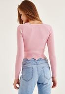 Bayan Pembe Zigzag Kesimli Triko