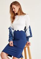 Bayan Krem Zigzag Kesimli Triko