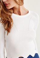 Bayan Krem Zigzag Kesimli Triko