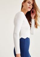 Bayan Krem Zigzag Kesimli Triko