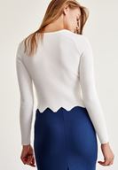 Bayan Krem Zigzag Kesimli Triko