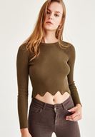 Bayan Yeşil Zigzag Kesimli Triko