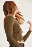 Bayan Yeşil Zigzag Kesimli Triko