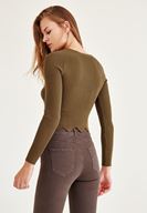 Bayan Yeşil Zigzag Kesimli Triko