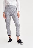 Bayan Gri Şerit Detaylı Bol Pantolon
