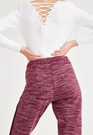Bayan Mor Şerit Detaylı Bol Pantolon