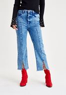 Bayan Mavi Metal Detaylı Kısa Paça Pantolon