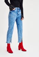 Bayan Mavi Metal Detaylı Kısa Paça Pantolon