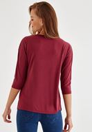 Bayan Bordo Çapraz Biye Detaylı Bluz